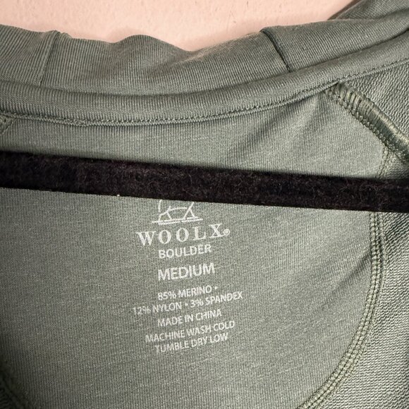Woolx Men's Green Merino Wool Long Sleeve Zip Up Hoodie - Size M Medium - Picture 4 of 4